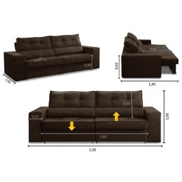 Sofá Retrátil e Reclinável 3 Lugares 2,30m com Molas Mirela Suede Adonai Estofados - 2