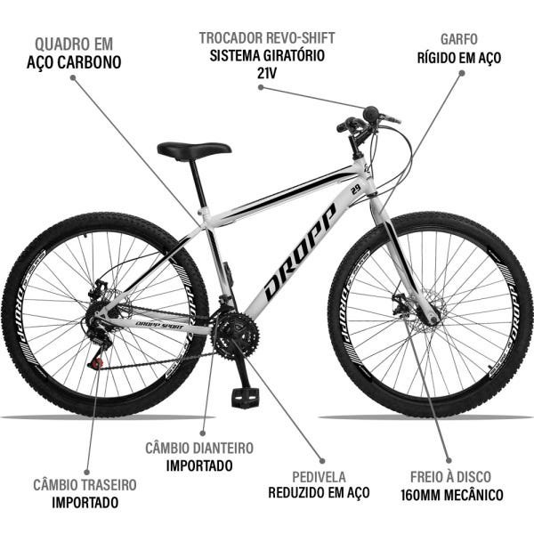 Bicicleta Aro 29 Dropp Sport Aço 21v Freio a Disco Garfo Rígido - Branco e Preto - 19 - 3
