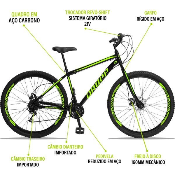 Bicicleta Aro 29 Dropp Sport Aço 21v Freio a Disco Garfo Rígido - Preto e Amarelo - 19 - 3
