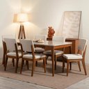 Ver imagem 3 de Conjunto com 6 Cadeiras de Madeira Maciça Estofada Ella - Natural C/ Linho Off White