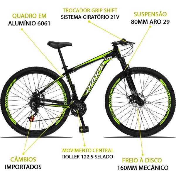 Bicicleta Aro 29 Dropp Aluminum 21v Freio a Disco - Preto e Amarelo - 17 - 3