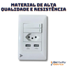 Modulo Interruptor Duas Teclas 2 Slim + 1 Ponto de Tomada + 2 Usb 10 Amperes com Suporte e Espelho - 3