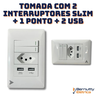 Modulo Interruptor Duas Teclas 2 Slim + 1 Ponto de Tomada + 2 Usb 10 Amperes com Suporte e Espelho - 2