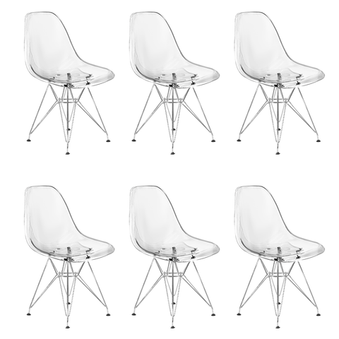 Kit 6 Cadeiras Eames Cristal Transparente