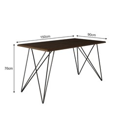 Mesa Jantar Retangular Industrial Trama 1,50x0,90m Amêndoa 6 Cadeiras Estofadas Marrom e Preto Vit - 2