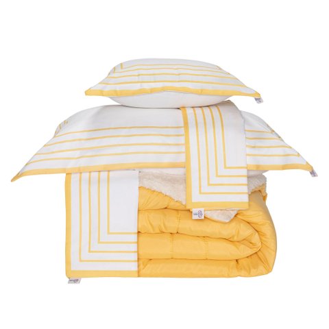 Kit 5 Pçs Coberdrom Casal King Soft Hipercal 400 Fios Dupla Face: Amarelo