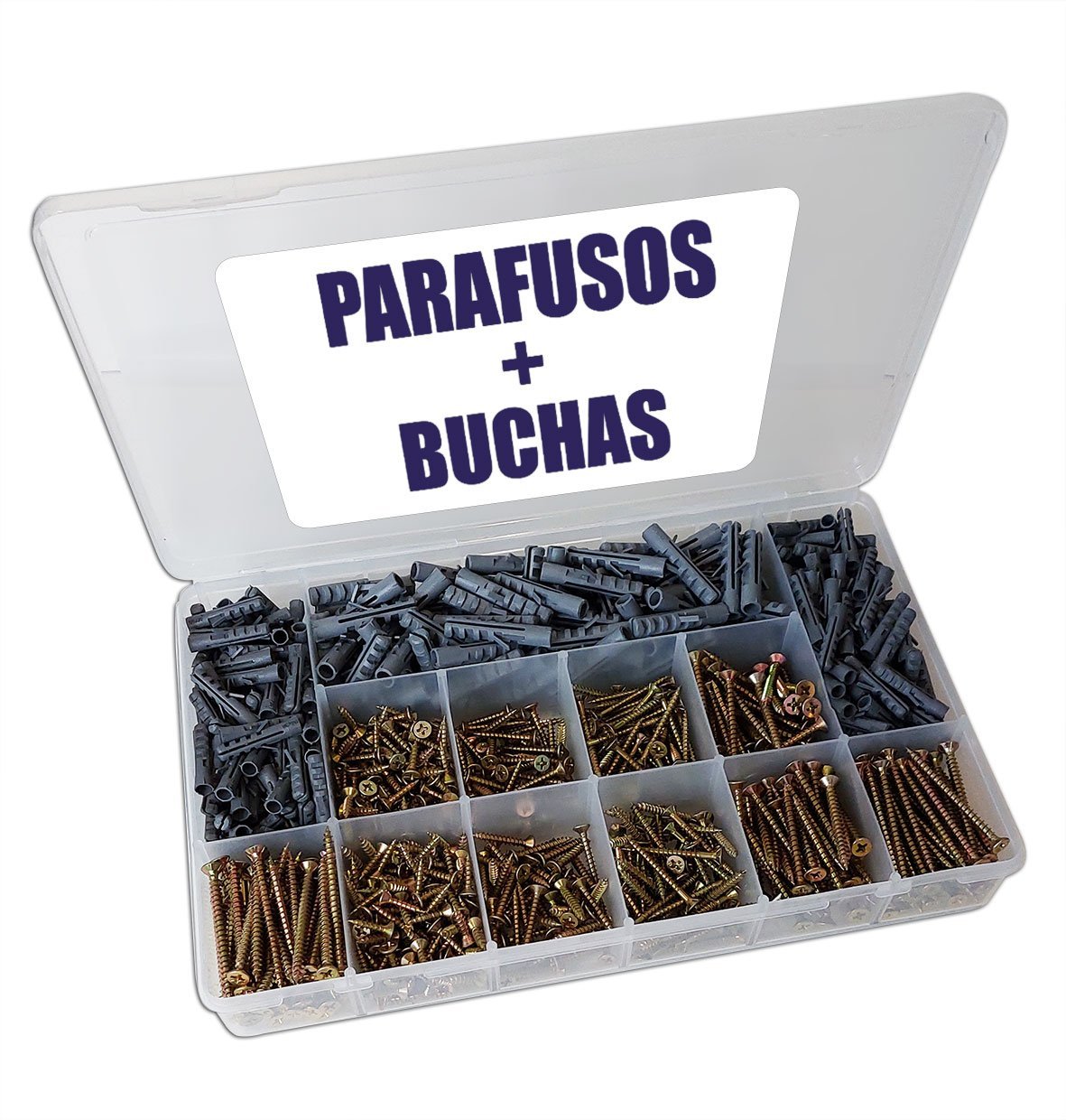 Estojo Caixa Kit 1000 peças Parafuso Parafusos Chipboard Philips + Buchas Maleta Organizadora - 2