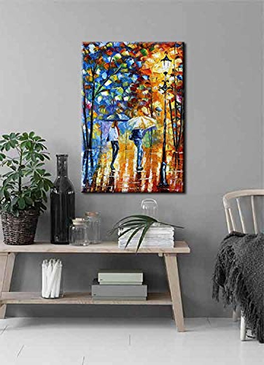 Quadro Pintura Tela caminhada chuvoso noite parque 5160: 120cm (A) x 180cm (L) - 1