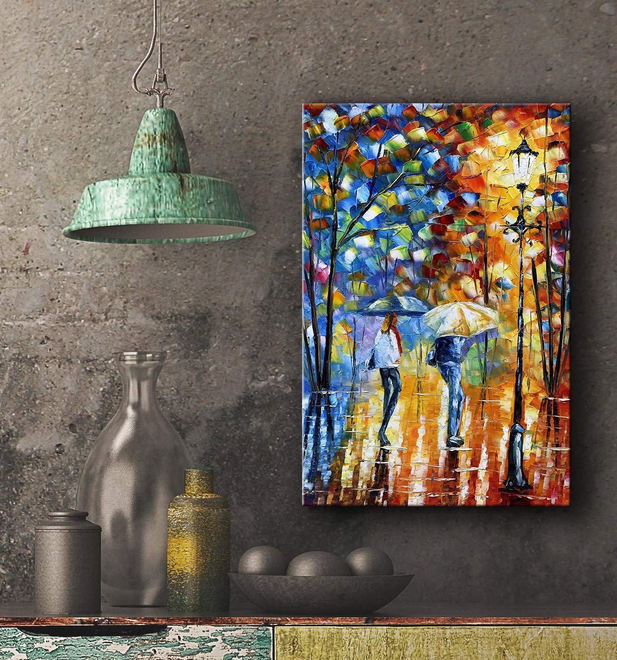 Quadro Pintura Tela caminhada chuvoso noite parque 5160: 120cm (A) x 180cm (L) - 5