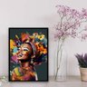 Quadro Decorativo Mulher Arte Africana 24x18cm - com vidro:Madeira preta - 1