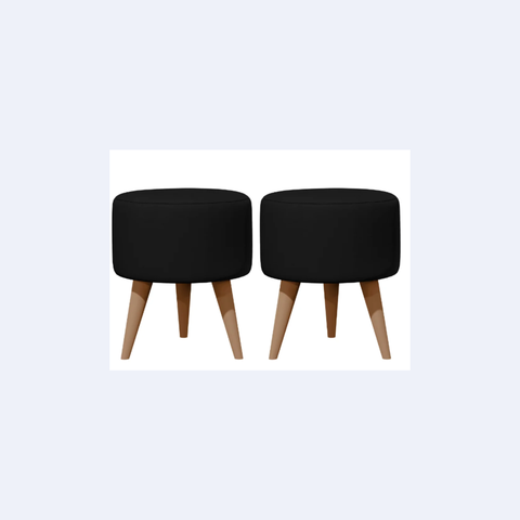 Kit 2 Puff Banqueta Redonda 30x30 C/ Pé Palito E-nova Móveis:preto