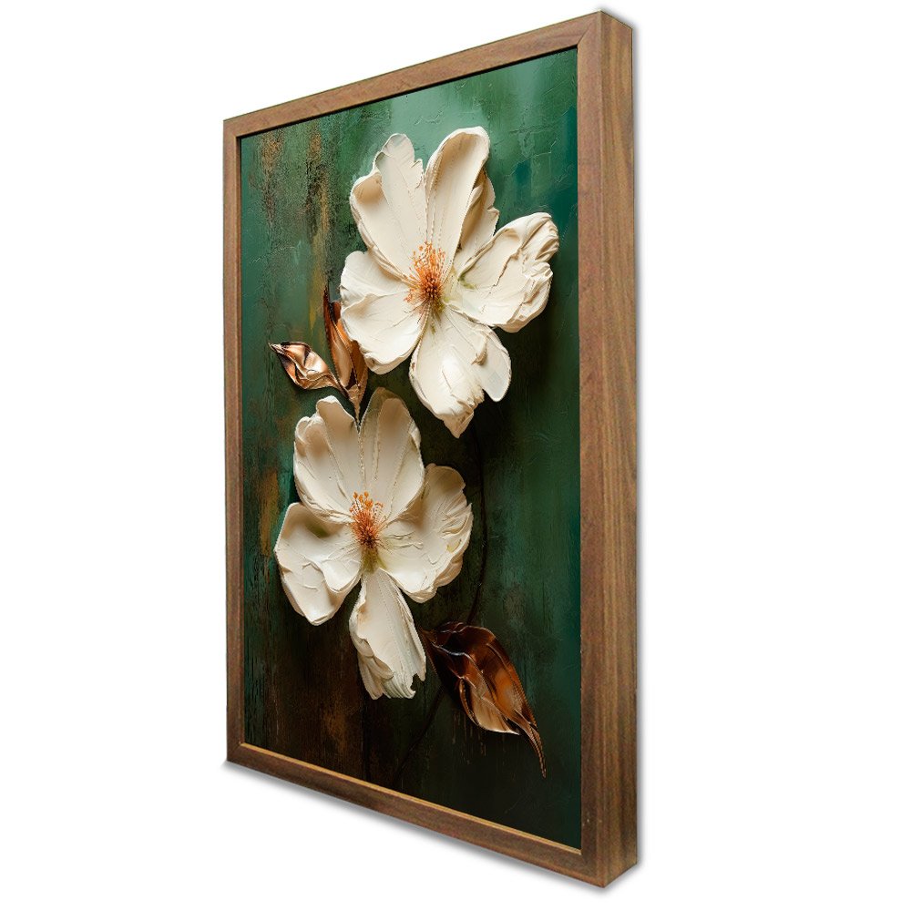 Quadro Decorativo Floral Luxo Petúnia em Moldura Caixa TaColado Moldura Trad 1cm Madeira Escura com  - 3