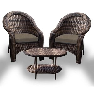 Conjunto de Poltronas Fibra Sintética Karibe - 2 Poltronas + 1 Mesa Centro - Tecido Duna Fendi