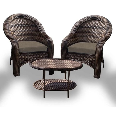 Conjunto de Poltronas Fibra Sintética Karibe - 2 Poltronas + 1 Mesa Centro - Tecido Duna Fendi