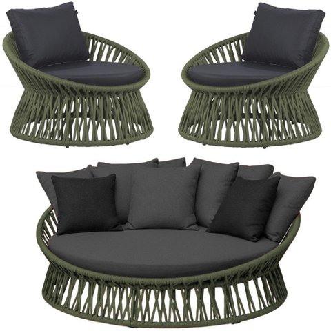Chaise Área Externa Monza Alumínio Pintura Corda Náutica Trama Verde Musgo