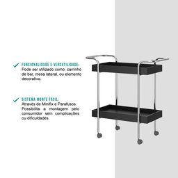 Carrinho Bar Connect Tubo Cromado e Tampo Madeirado Carraro - 4