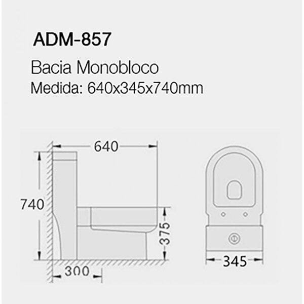 Vaso Sanitário com Caixa Acoplada Monobloco Adamas ADM-854 Completo com Assento Soft Close - 2
