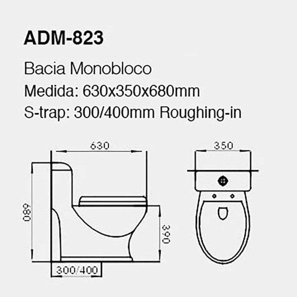 Vaso Sanitário com Caixa Acoplada Monobloco Adamas ADM-823 Completo com Assento Soft Close - 3