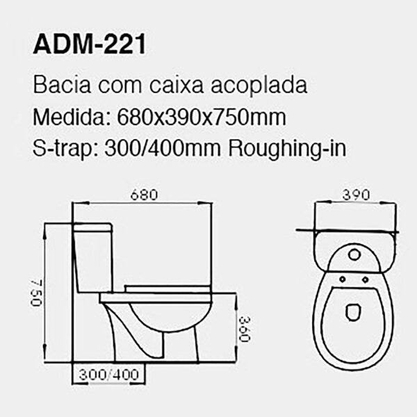 Vaso Sanitário com Caixa Acoplada Adamas ADM-221 Completo com Assento Soft Close - 3