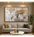 Ver imagem 1 de Quadro Mapa Mundi Tons Metálicos Dourado com Prata - 153x103