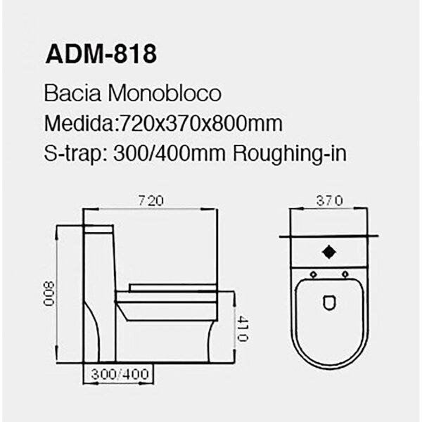 Vaso Sanitário com Caixa Acoplada Monobloco Adamas ADM-818 Completo com Assento Soft Close - 3