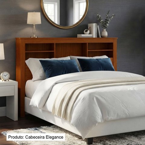 Cabeceira Elegance Queen em Madeira Maciça com Espaço Organizador Design Moderno Cinamomo