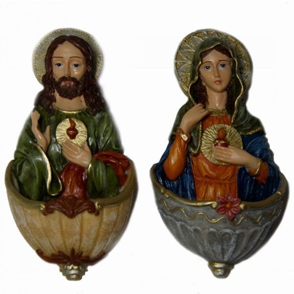Pias de Água Benta Sagrado Coração de Jesus e Maria de Resina - 15 cm - 1