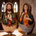 Ver imagem 3 de Pias de Água Benta Sagrado Coração de Jesus e Maria de Resina - 15 cm