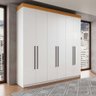 Guarda Roupa Casal 2,25m X 2,2m 6 Portas 2 Gavetas 100% Mdf Cor:branco Brilho com Freijó - 1