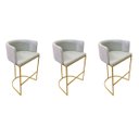 Ver imagem 1 de Banqueta Alta Decorativa Luxo Zoe Tecido Bouclé Base de Metal Dourado Fosco Kit 3 Unidades Poltronas