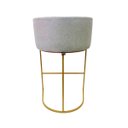 Ver imagem 5 de Banqueta Alta Decorativa Luxo Zoe Tecido Bouclé Base de Metal Dourado Fosco Kit 3 Unidades Poltronas