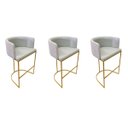 Ver imagem 1 de Banqueta Alta Decorativa Luxo Zoe Tecido Bouclé Base de Metal Dourado Fosco Kit 3 Unidades Poltronas