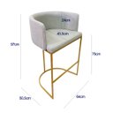 Ver imagem 4 de Banqueta Alta Decorativa Luxo Zoe Tecido Bouclé Base de Metal Dourado Fosco Kit 3 Unidades Poltronas