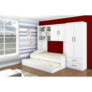 Quarto Modulado Eloá com Guarda-roupa 2 Portas, Módulo Aéreo e Cama com Auxiliar Branco - Phoenix Ba