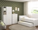 Ver imagem 3 de Quarto Solteiro Completo g. Roupa Cômoda Bicama 2 Colchões Cor:Branco