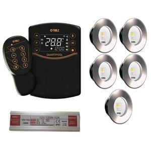 Kit 5 Led Slim Rgbw 15w Inox Piscina Tholz + Smartpool + Fonte