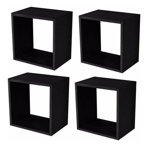 Kit 04 Nichos Quadrado Decorativo 31x31x15cm Preto Fosco