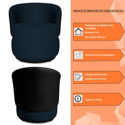Poltrona Orgânica Decorativa Lara Veludo Azul Marinho/pu Preto - Montanaris Decor Md Montanaris Deco - 6