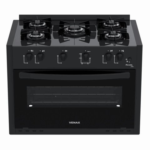 Fogão Venax Picasso Line 5 Bocas de Embutir Preto Fosco a Gás em Vidro Temperado Bivolt 30260