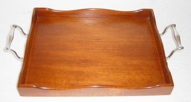 Bandeja de madeira com alças de estanho (P192C) - Polido