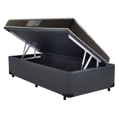 Cama Box Baú Solteiro Colchão Molas Ensacadas Acolchões + Box Sintético 65x88x188 - Cinza