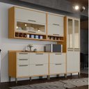 Ver imagem 1 de Cozinha Completa Modulada 100% MDF 5 Peças 11 Portas 4 Gavetas e Vidro 274cm Vicenza Espresso Móveis Amêndoa/Off White