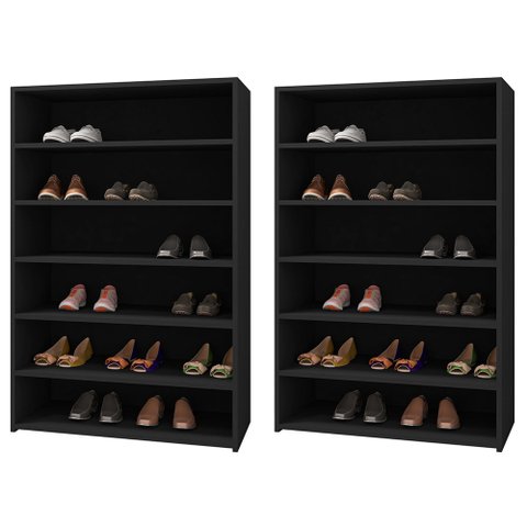 Kit 02 Armários Multiuso Sapateira Laís 5 Prateleiras Preto - Desk Design
