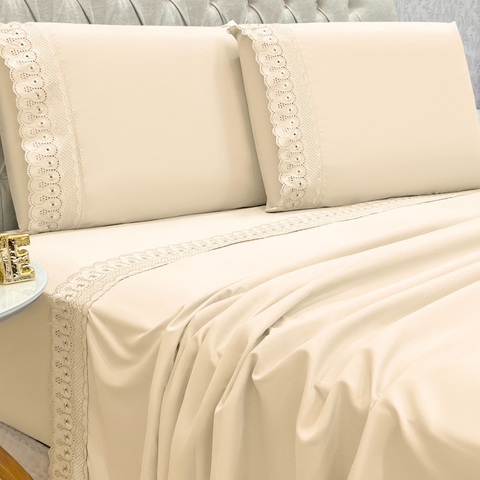 Jogo Cama Box King Size Lily 300 Fios Bordado Inglês Extra Macio:palha