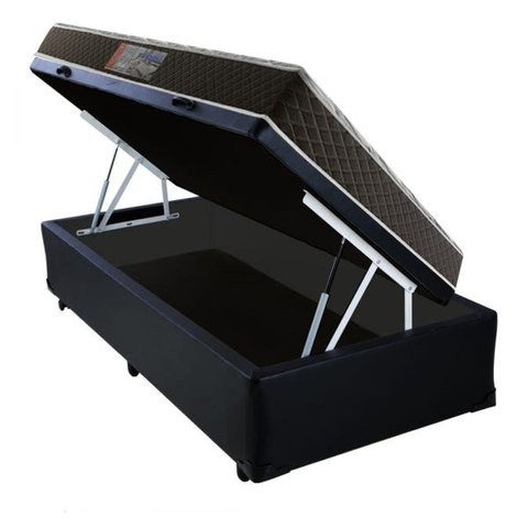 Cama Box Baú Solteiro Colchão Mola Bonnel Acolchões + Box Sintético 69x88x188 - Preto