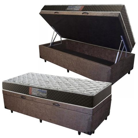 Cama Box Baú Solteiro Colchão Molas Ensacadas Acolchões + Box Suede 65x88x188 - Marrom