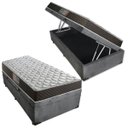 Ver imagem 1 de Cama Box Baú Solteiro Colchão Molas Ensacadas Acolchões + Box Suede 65x88x188 - Cinza