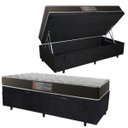 Ver imagem 1 de Cama Box Baú Solteiro Colchão Mola Bonnel Acolchões + Box Suede 65x88x188 - Preto