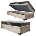 Ver imagem 1 de Cama Box Baú Solteiro Colchão Mola Bonnel Acolchões + Box Suede 65x88x188 - Bege