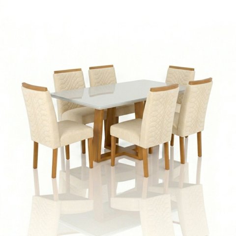 Conjunto Mesa 6 Cadeiras Hamburgo com Pegador Plus – Mesa de Jantar Moderna para Sala e Cozinha:off